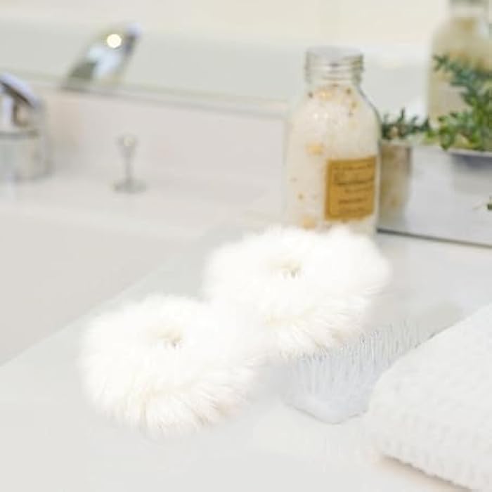 Fluffy Faux Fur Hair Scrunchies, White, Pack of 2, Elastic Hair Bands for Women and Girls - Image 3